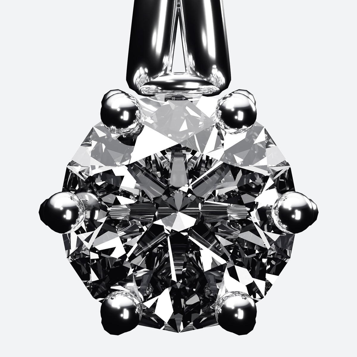 Close-up of the 57-facet round brilliant moissanite